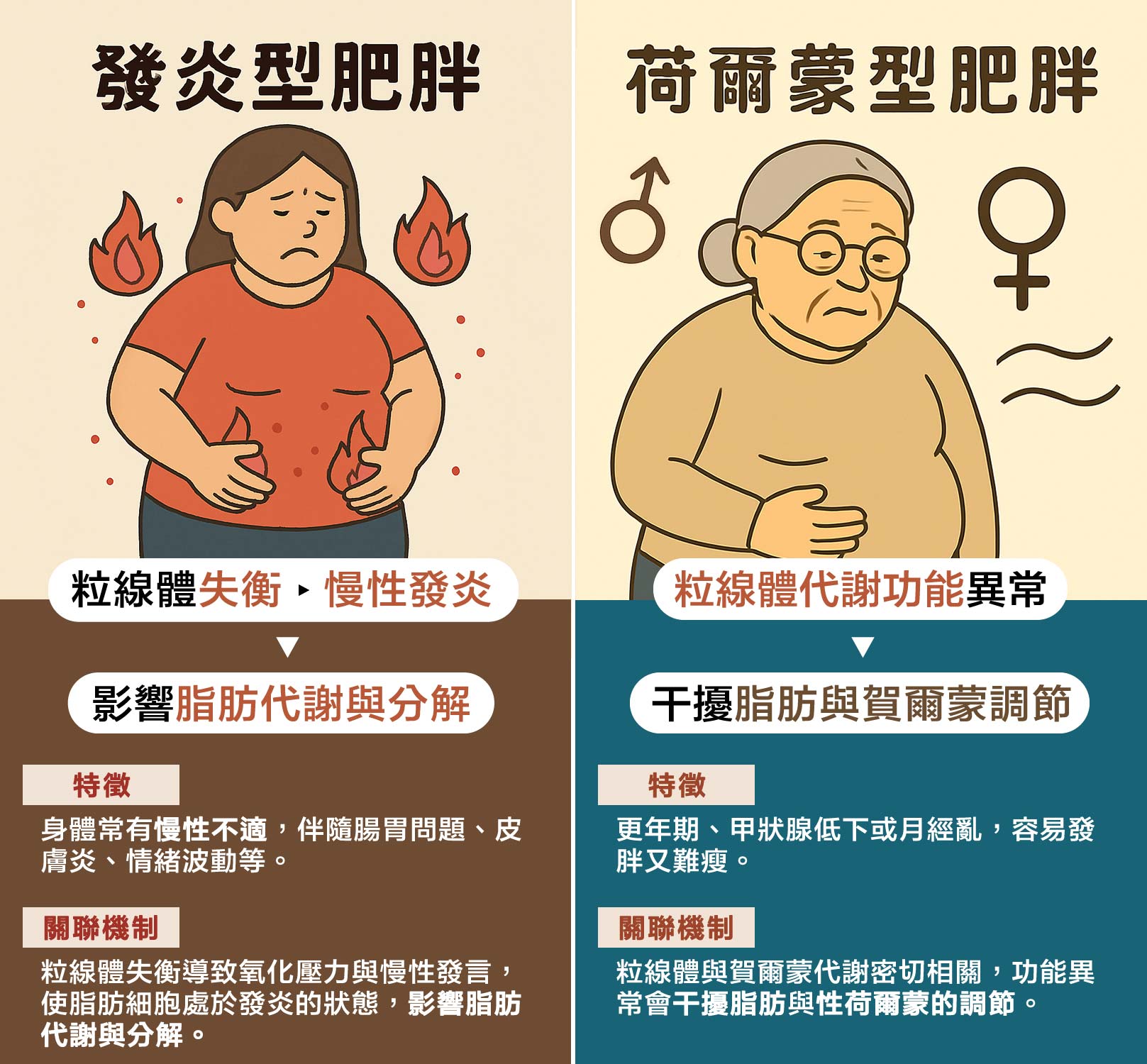 發炎型：身體常處於慢性發炎狀態，脂肪難以代謝？荷爾蒙型：內分泌失衡，影響脂肪分布與代謝？韓后醫美