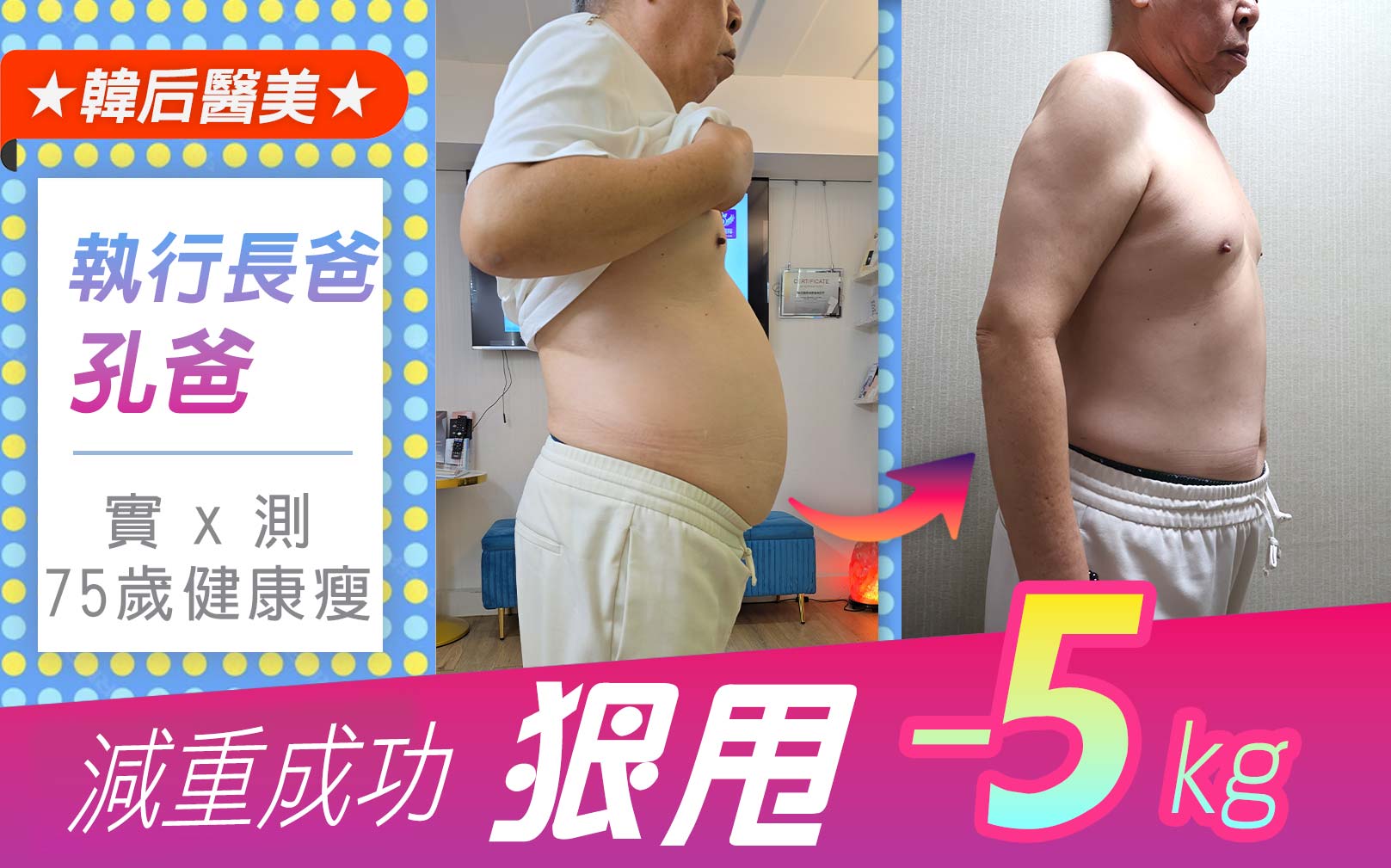 科技燃脂細胞調養瘦身術：結合外泌體與穴位激活技術，協助代謝調理、支持循環機能，讓你在放鬆中感受身形變化，體態更輕盈、狀態更自在。醫美執行長,CEO,孔娜娜,孔爸,75歲健康瘦,脂肪肝,三酸甘油脂,膽固醇,減肥,瘦身,輕鬆瘦,幸福瘦身,幸福享瘦,韓后診所