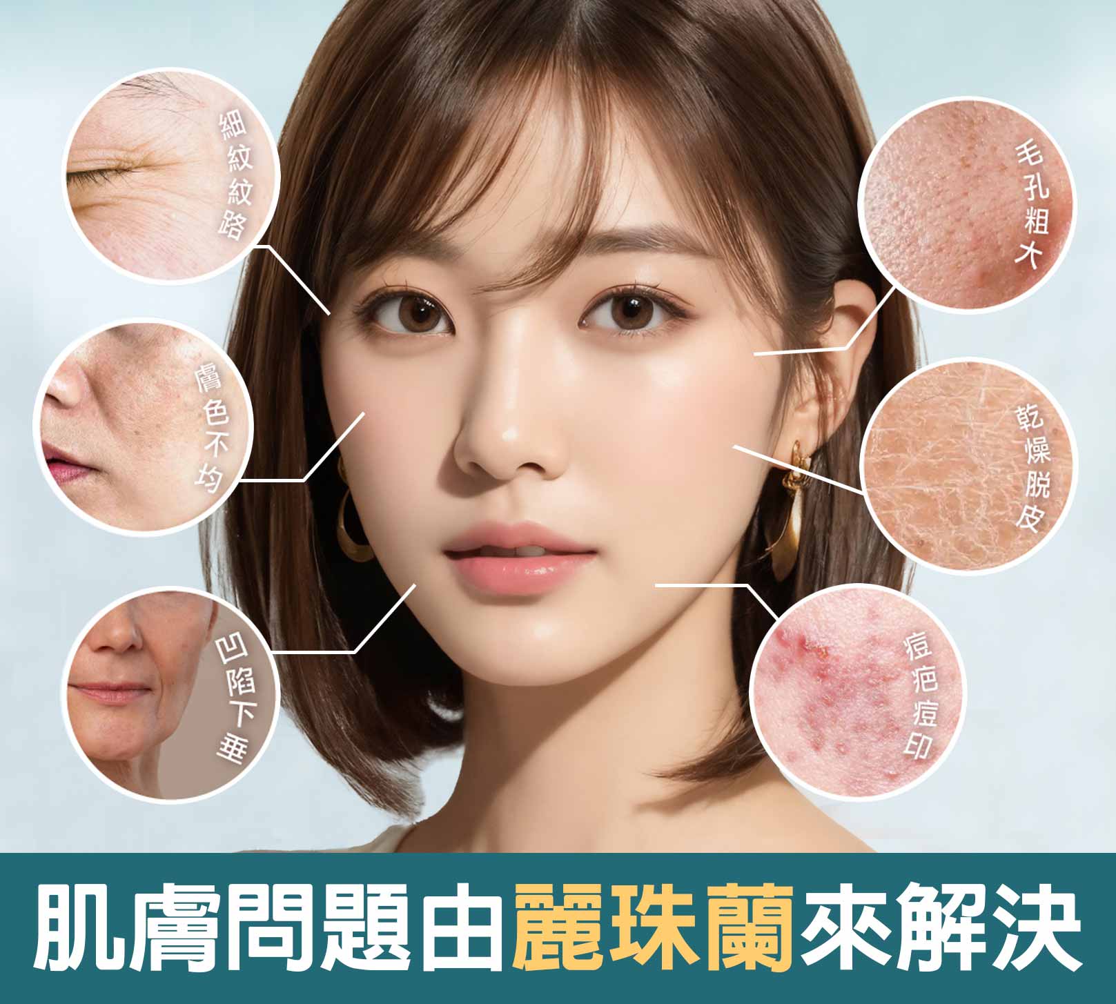 韓后醫美,細紋紋路、膚色不均、凹陷下垂、毛孔粗大、乾燥脫皮、痘疤痘印、這些肌膚問題，其實都可以使用麗珠蘭達到改善！
