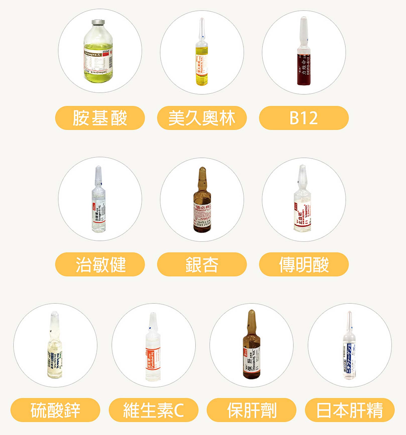 韓后醫美 貴婦點滴 胺基酸+美久奧林+B12+治敏健+銀杏+傳明酸+硫酸鋅+維生素C+保肝劑+日本肝精