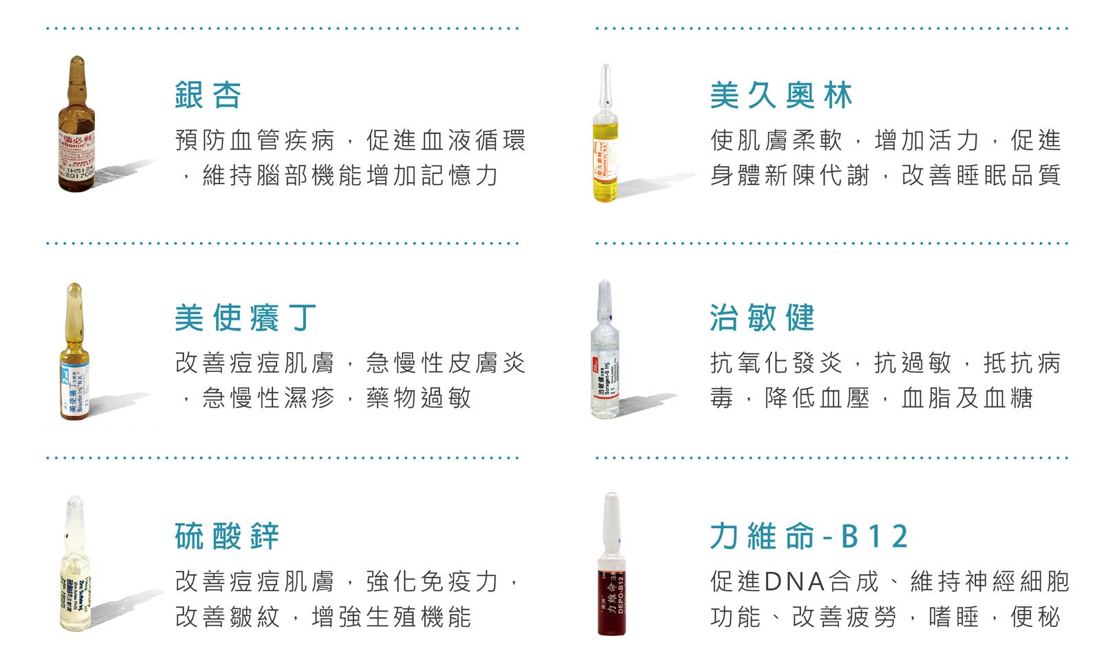 韓后醫美 點滴 銀杏、美久奧林、美使癢丁、治敏健、硫酸鋅、力維命-B12